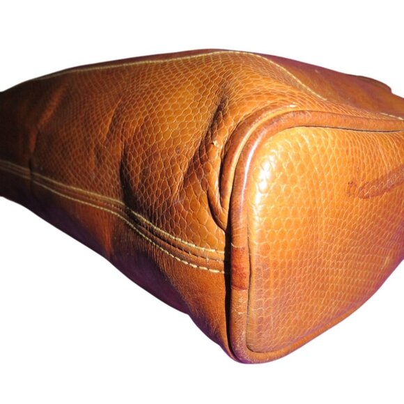 FURLA Vintage Y2K Italian Snakeskin Embossed & Smooth Calf Leather Satchel Bag - Picture 10 of 15